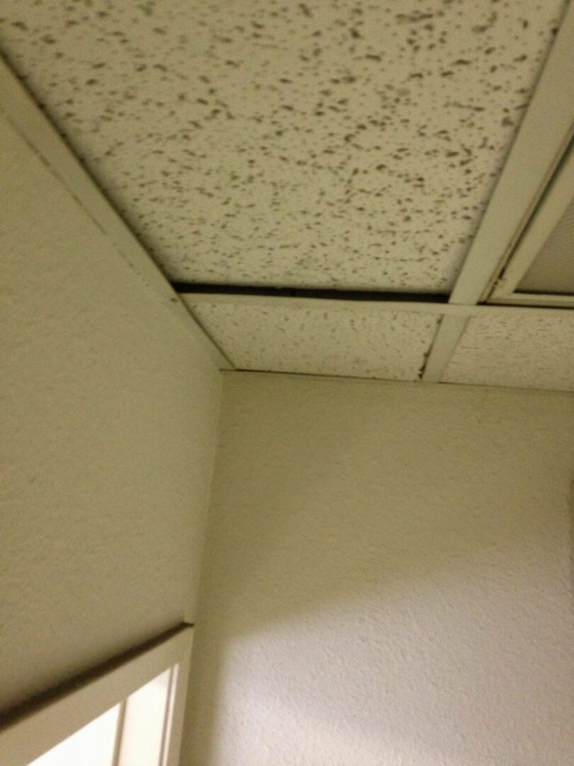 A ceiling with many small holes in it