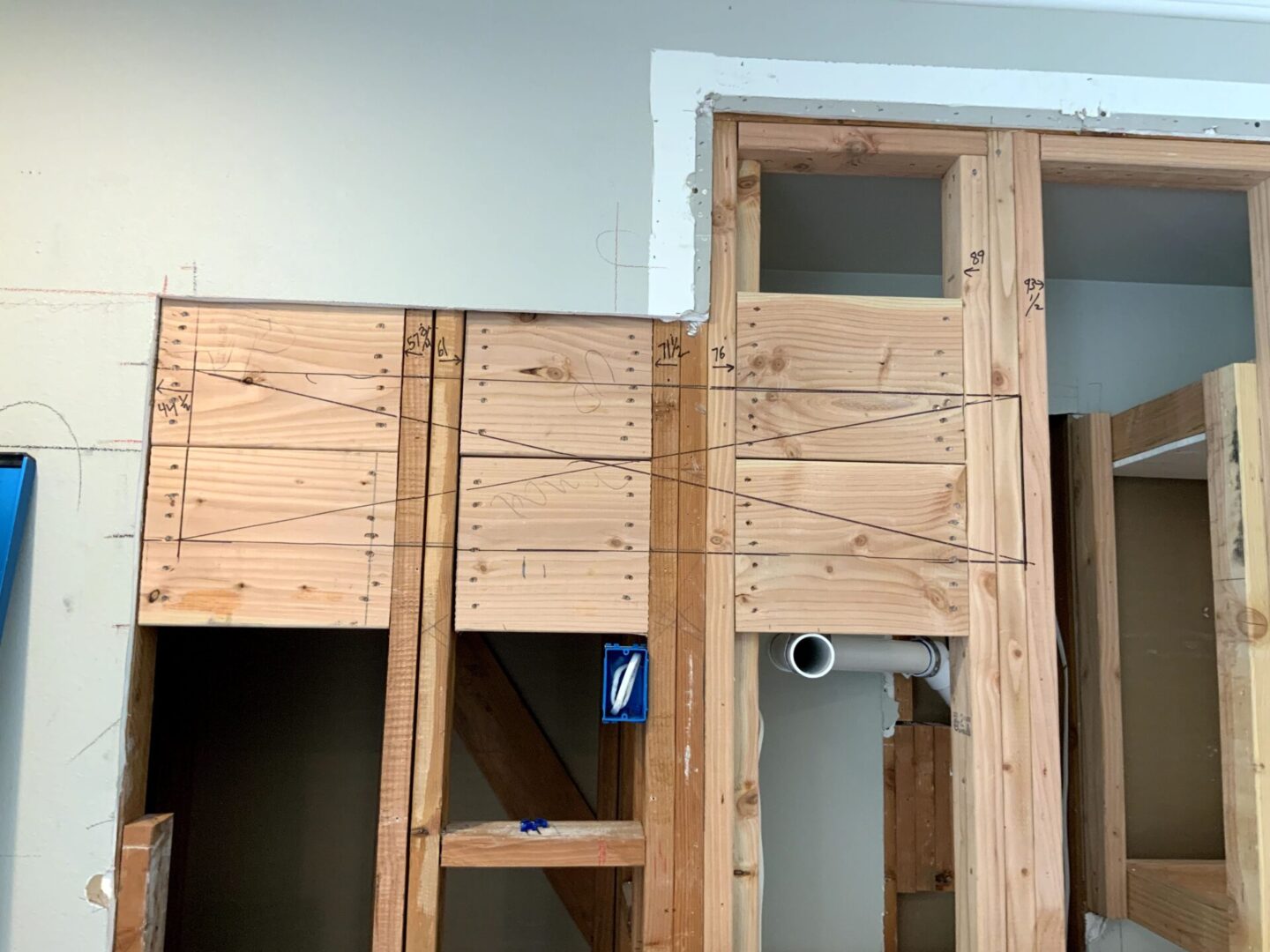 A room being built with wood and metal.